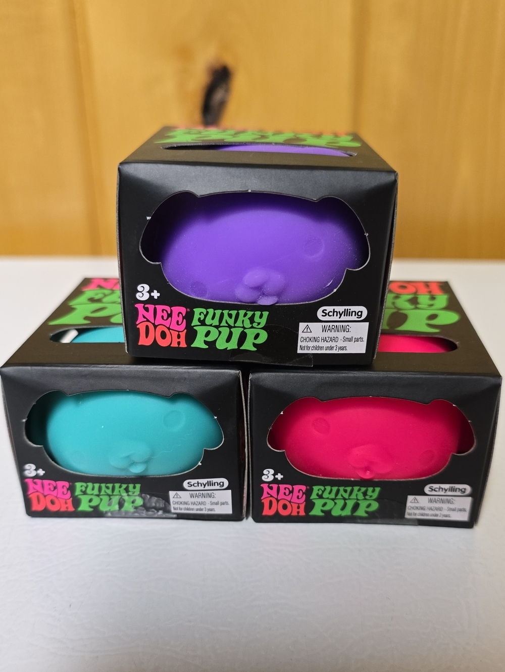 NeeDoh Funky Pup Squeeze Toys - Lot Of 3 (Purple, Teal, Pink)